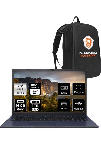 Expertbook B1 Intel Core I5 1335U 16GB 1tb SSD 15.6" Fhd Fdos Taşınabilir Bilgisayar & Per4 Çanta B1502I58512B1DP313