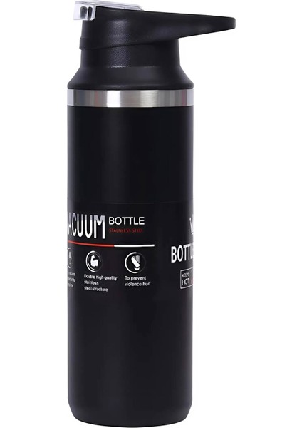 Paslanmaz Çelik Vakumlu Sızdırmaz Mat Siyah 500 ml Termos Bardak Çay Kahve Termosu