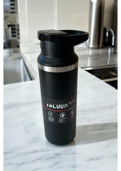 Paslanmaz Çelik Vakumlu Sızdırmaz Mat Siyah 500 ml Termos Bardak Çay Kahve Termosu