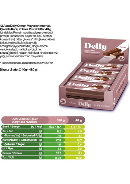 Orman Meyveleri Aromalı, Çikolata Kaplı, Yüksek Protein Bar 40G
