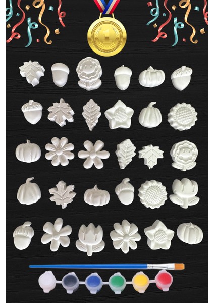 30 Adet Çiçek ve Yaprak (3d)- Beton/taş/figür/büst Boyama Seti-Çocuk Boyama Etkinliği