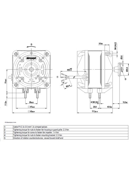 M4Q045-DA05-01 Q Motor Fan 230 V Ac 1400 M³/h 1300 Min 86 W