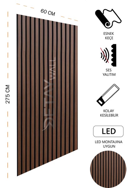 Mdf Ahşap Akustik Duvar Paneli - 60 x 275 cm - Barok