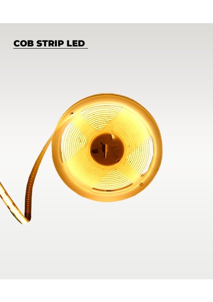 12V Cob Şerit LED 3200K Sarı Işık - Metrede 360 LED - 5 Metre