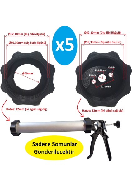 Sosis Silikon Tabancası Ön ve Arka Somun 5 Takım