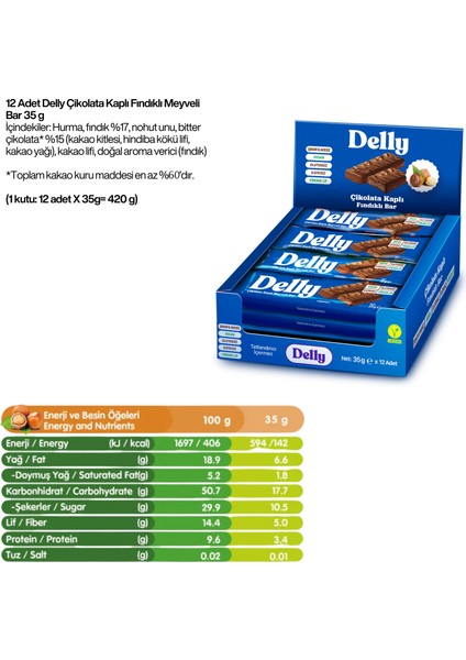 Çikolata Kaplı - Fındıklı Meyveli Bar 35g X 12 Adet