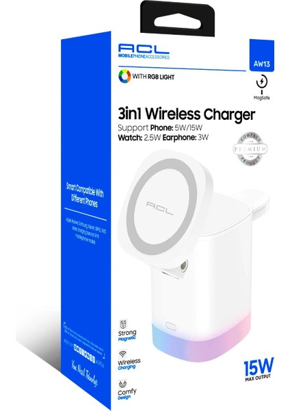 AW13 3in1,15 Watt Wireless Magsafe Şarj Stand
