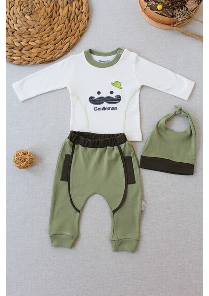 Erkek Bebek Çocuk Takımı 3'lü - %100 Pamuklu & Şapkalı Bebek Takımı