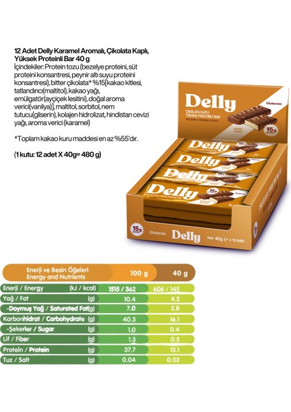 Karamel Aromalı, Çikolata Kaplı, Yüksek Protein Bar 40G
