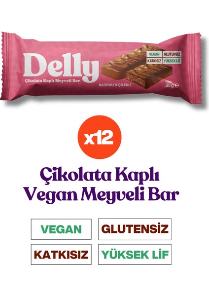 Çikolata Kaplı - Bademli & Çilekli Meyveli Bar 35g X 12 Adet