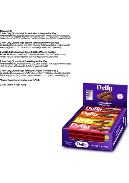 Çikolata Kaplı - Meyveli Bar Karışık Kutu 35g X 12 Adet