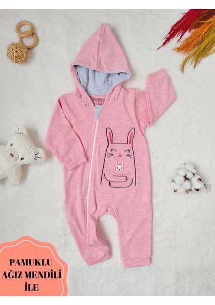 Ef Çizgi Kız Bebek Kapüşonlu Tulum Pembe