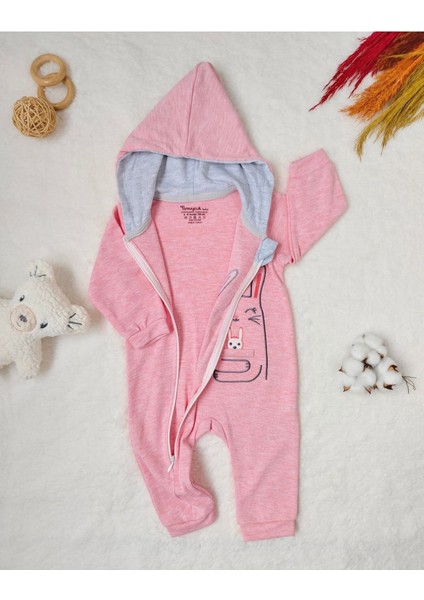 Ef Çizgi Kız Bebek Kapüşonlu Tulum Pembe