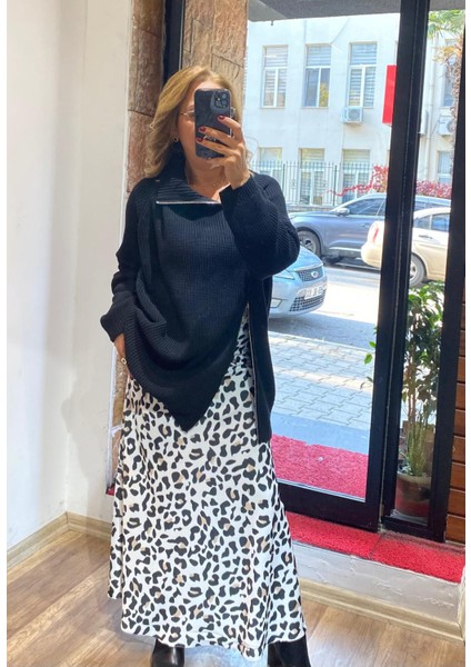 Saten Maxi Leopar Desen Etek