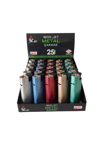 Metal Turbo Jet Çakmak 25 Adet Doldurulabilir