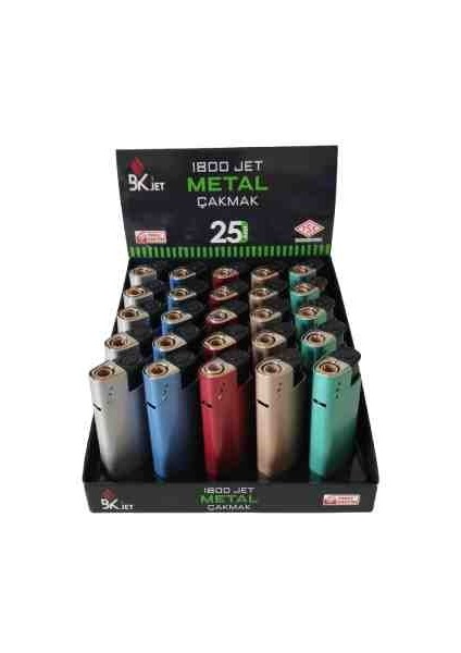 Metal Turbo Jet Çakmak 25 Adet Doldurulabilir