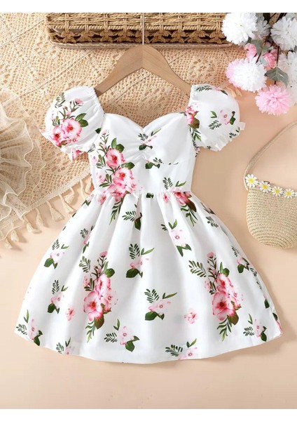 Camaguey Renkli Kız Çocuk Elbisesi - Kız Çocuk Yazlık Çiçekli Elbise - Mezuniyet Elbisesi