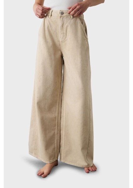 Pamuklu Wide Leg Yüksek Bel Geniş Paça Palazzo Pantolon Bayan Pantolon 053