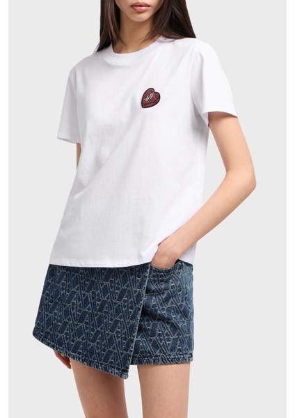 Taşlı Logo Pamuklu Regular Fit T Shirt Bayan T Shirt XW000518 AF10359 U0002