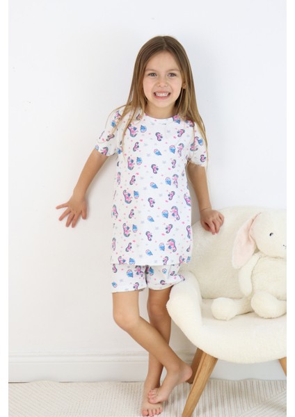 Kız Çocuk Pamuklu Penye Kumaş Baskılı Şortlu Pijama Takımı modelleri