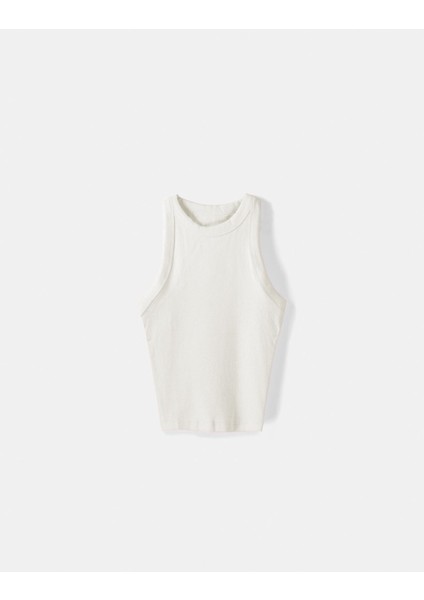 Halter Yaka Fitilli Kırık Beyaz Kadın Atlet indirimleri