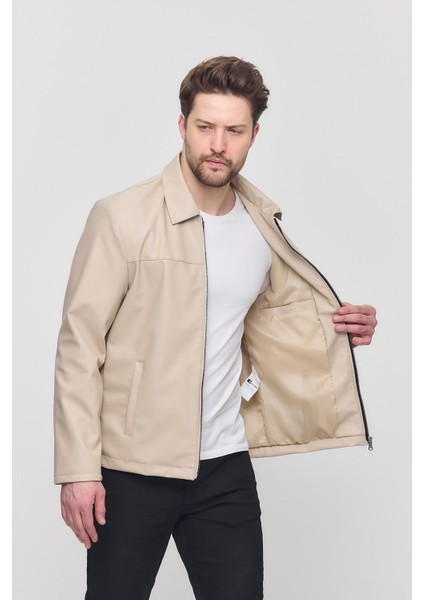 Krem Erkek Basic Suni Deri Yazlık Ceket&Mont fiyatları