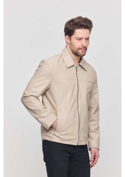 Krem Erkek Basic Suni Deri Yazlık Ceket&Mont modelleri