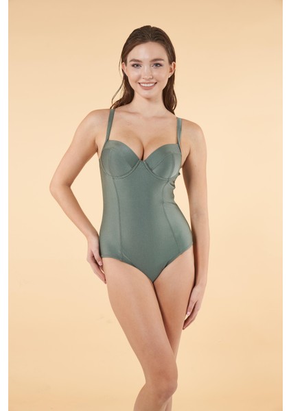 Destekli Ince Askılı Toparlayıcı Mayo - Haki fiyatları