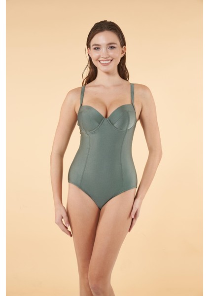 Destekli Ince Askılı Toparlayıcı Mayo - Haki modelleri