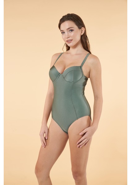 Destekli Ince Askılı Toparlayıcı Mayo - Haki fırsatları