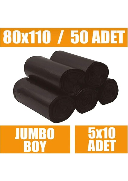 Jumbo Boy Çöp Poşeti 5'li (10X5 50 Adet) Jumbo Boy Çöp Torbası Yırtılmaz Kalın Eşya Poşeti Taşınma Poşeti