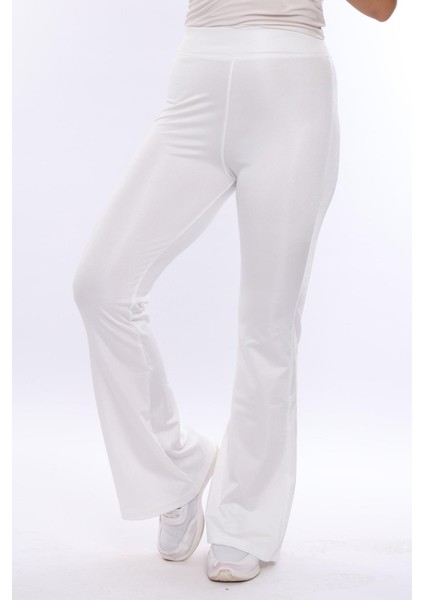 Beyaz Toparlayıcı Yüksek Bel Ispanyol Paça Tayt
