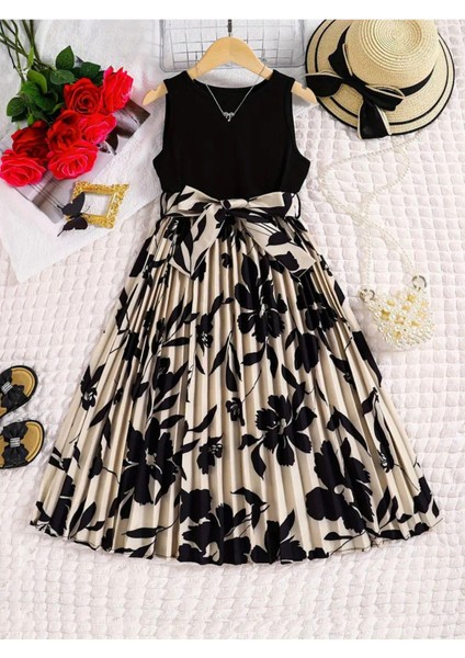 Dessie Pileli Kız Çocuk Elbise- Çiçekli Elbise Mezuniyet Elbisesi, Mezuniyet Kıyafeti, Yazlık Elbise