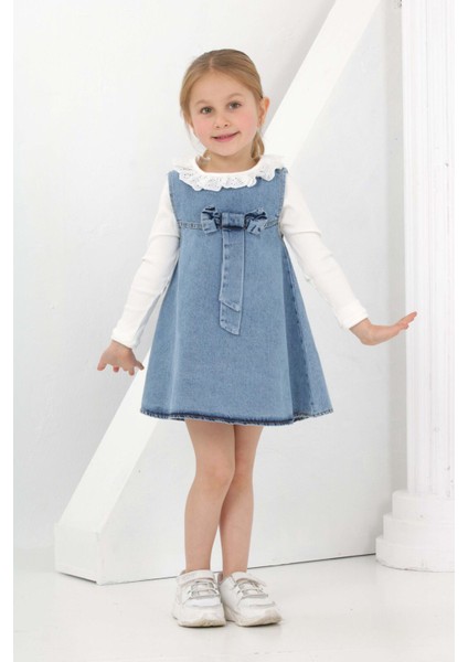Kız Çocuk 2'li Jean Elbise (Jean Elbise+Bady Sweat) 12180