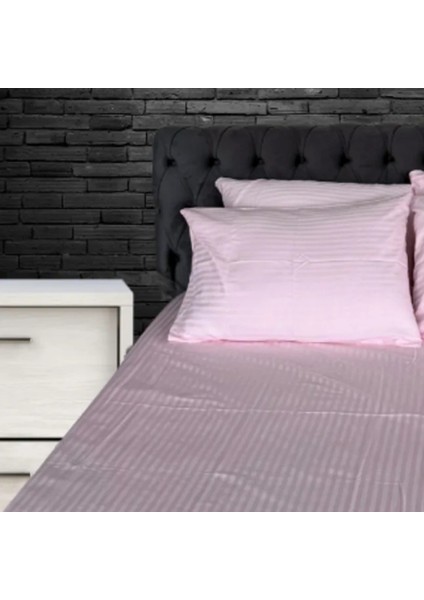 Çizgili Saten Premium Tek Kişilik Çarşaf Seti (%100 Pamuk); Lastikli Çarşaf + Yastık Kılıfı