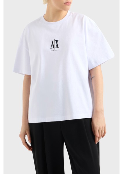 Logo Baskılı Relaxed Fit Bisiklet Yaka T Shirt Bayan T Shirt XW001182 AF15085 U0002