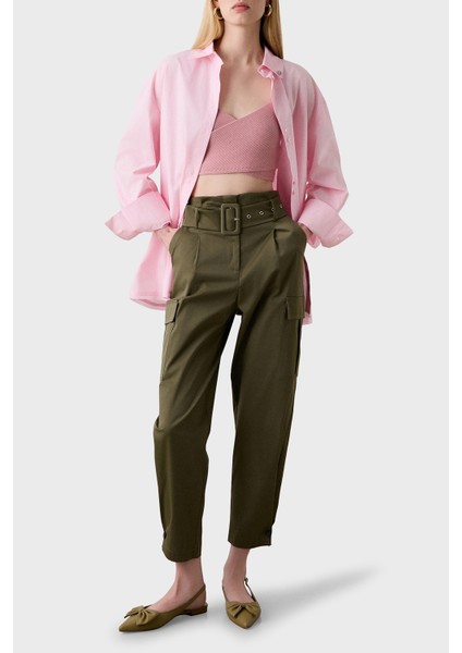 Streç Pamuklu Regular Fit Yüksek Bel Düz Paça Kargo Pantolon Bayan Pantolon 053 fiyatları