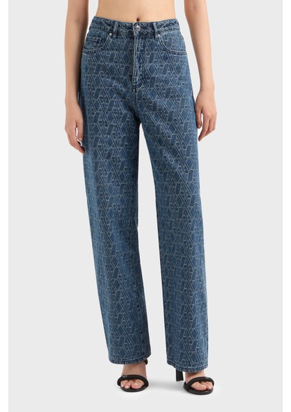 Relaxed Fit Yüksek Bel Geniş Paça Jakarlı Jeans Bayan Kot Pantolon XW000100 AF12844 FB055