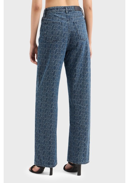 Relaxed Fit Yüksek Bel Geniş Paça Jakarlı Jeans Bayan Kot Pantolon XW000100 AF12844 FB055
