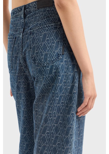 Relaxed Fit Yüksek Bel Geniş Paça Jakarlı Jeans Bayan Kot Pantolon XW000100 AF12844 FB055