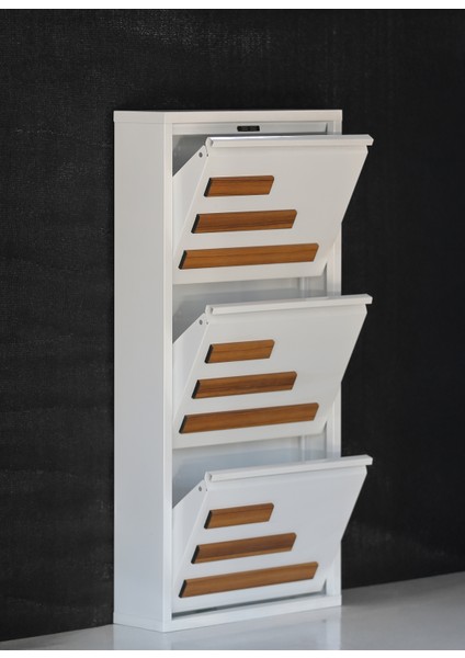 3 Raflı Mdf Dekorlu Metal Ayakkabılık