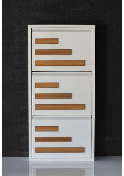 3 Raflı Mdf Dekorlu Metal Ayakkabılık