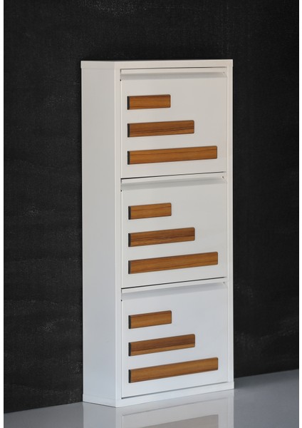 3 Raflı Mdf Dekorlu Metal Ayakkabılık
