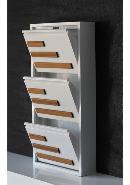 3 Raflı Mdf Dekorlu Metal Ayakkabılık