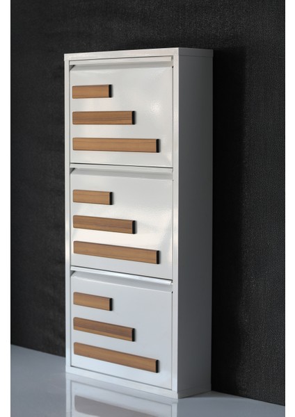 3 Raflı Mdf Dekorlu Metal Ayakkabılık