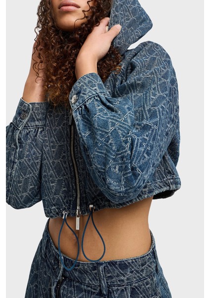 Armani Exchance Pamuk Tamamı Jakarlı Kapüşonlu Crop Kot Ceket Bayan Kot Ceket XW001185 AF12844 FB055 indirimleri