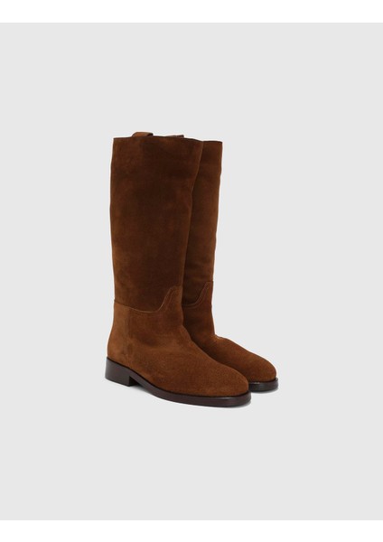 Brande Hakiki Süet Deri Kadın Taba Çizme