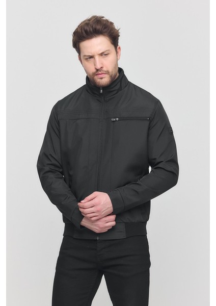 Erkek Siyah Mevsimlik Triko Detaylı Fermuarlı Iç Cepli Mont&Ceket indirimleri
