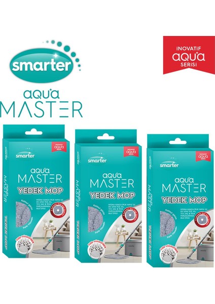 Aqua Master 3 Adet Yedek Mop Temiz & Kirli Suyu Ayırma Özelliği Otomatik Temizlik Seti Mop