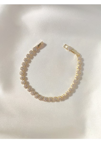 14 Ayar Altın Kaplama Çiçek Desenli Bileklik